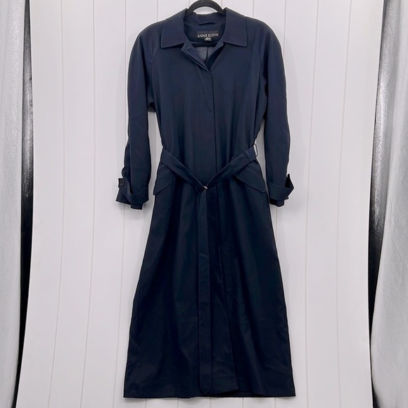 Anne Klein Jackets & Blazers - Anne Klein Trench Coat Navy Belted Waist Detailed Cuffs Pockets Lined Size 6
